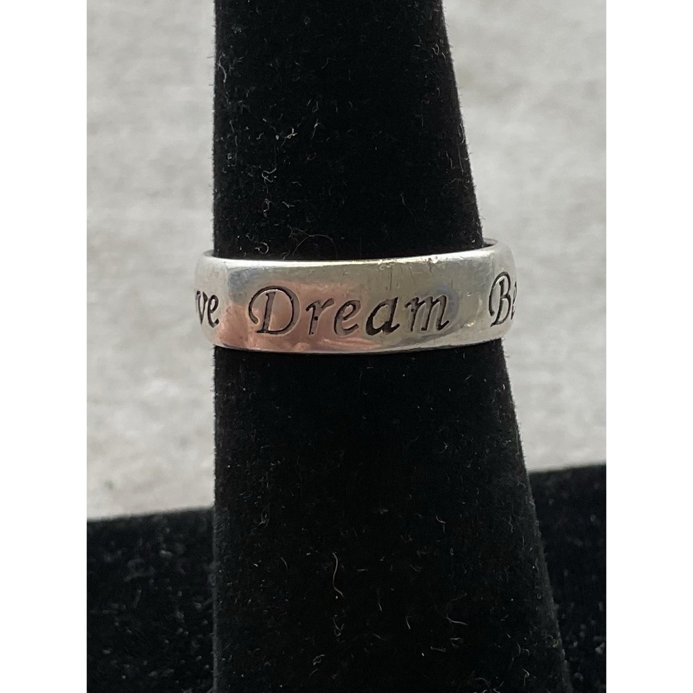 925 Sterling Silver Love Dream Believe Engraved Ring Band Size 5.5 Estate Jewelr